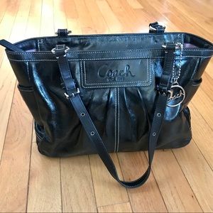 Coach black leather tote purse